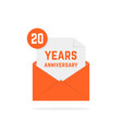 20 years anniversary icon in orange letter vector image