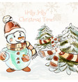 christmas outdoor with pretty little snowman vector image