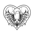 skull heart beer with clover leaf silhouette vector image vector image