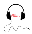 black headphones with cord and red word music card vector image vector image