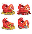 set of red dragon guarding his treasures vector image vector image