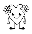 line smile heart with flowers kawaii arms vector image