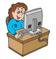 Cartoon boy working with computer Royalty Free Vector Image