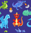 seamless pattern fire dragons or cute dinosaurs vector image