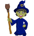 halloween ugly witch with a hat and broom vector image