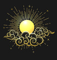 hand drawn sun and clouds on black background vector image vector image