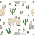seamless pattern with alpaca lama cacti vector image