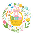 easter basket with eggs and chickens vector image