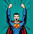 superhero strong cartoon in pop art retro comic vector image vector image