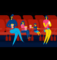 family in cinema watching 3d movie have popcorn vector image