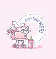 baby shower card with cart and icons vector image vector image