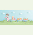 happy easter banner with cute girl bunny vector image
