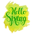 hello spring lettering on yellow green watercolor vector image