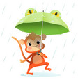 cute baby monkey with umbrella under the rain vector image vector image