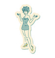 distressed sticker tattoo style icon a pinup vector image vector image