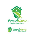 house and green leaf logo vector image vector image