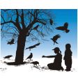 children fed birds vector image vector image