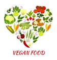 heart shape icon with vegan vegetables elements vector image