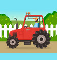 Farmer rides a tractor in barnyard Royalty Free Vector Image