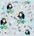 cute seamless pattern girl and wild flower vector image