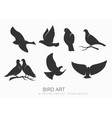 set silhouettes birds in motion on a white vector image