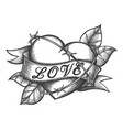 heart and ribbon with lettering love engraving vector image