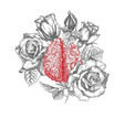 brain with bouquet roses realistic hand-drawn icon vector image