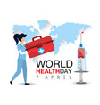 woman doctor with first aid and syringe to health vector image vector image