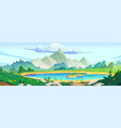 spring mountain landscape with lake and flowers vector image