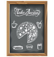 vintage chalkboard with tale away pizza and food vector image