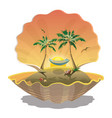 cartoon island at sunset in the seashell vector image vector image