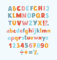 multicolored kids font letters numbers vector image