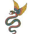 old school style tattoo flying snake with wings vector image