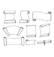 set of hand drawn scrolled ribbons old vector image