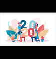 group people santa claus hat holding number 2020 vector image
