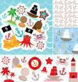 vintage scrap nautical card and seamless pattern vector image