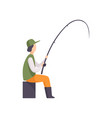 fisherman sitting on the shore and fishing vector image