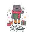 christmas card with hand drawn funny bear vector image