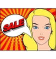 comics style woman with sale bubble pop art vector image vector image