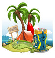 a cartoon green hill near the sea with palm trees vector image