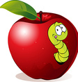cartoon worm in red apple vector image