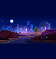 night road to neon city building background vector image