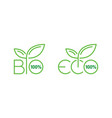 100 pertcents bio and eco sticker set vector image