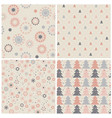 cute snowflakes and christmas tree pattern set vector image