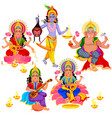 diwali indian holiday gods and goddess set vector image