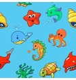 seamless pattern of cartoon sea creatures vector image