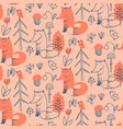 seamless pattern with cute hand drawn fox vector image