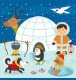 eskimo boy and arctic animals on north pole vector image