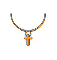 orange christian cross on chain icon isolated vector image