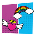 pop art heart with wings and rainbow design vector image